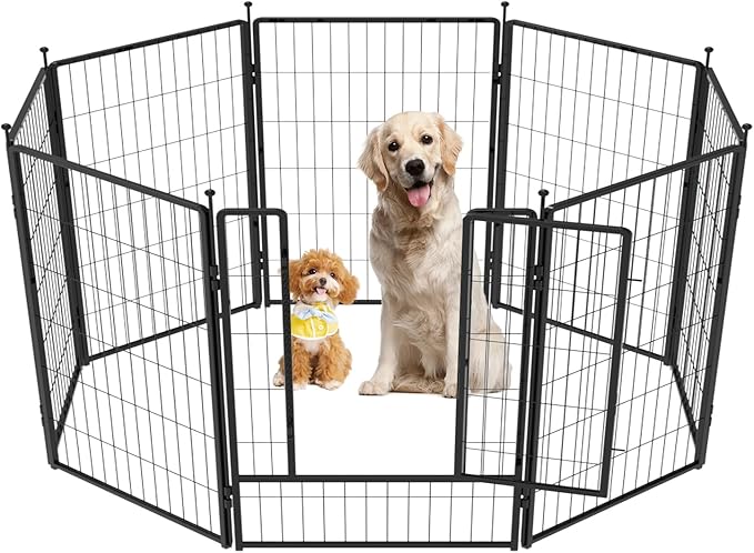Dog Playpen 36 inch 8 Panels for Indoor & Outdoor Use – Heavy-Duty Metal Pet Fence with Ground Stakes, Rounded Ball Tops for Safety, Stable & Foldable Design, Easy to Assemble