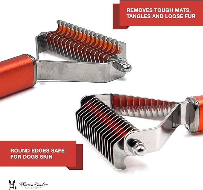 Warren London 10-in-1 Dog Spray & Rake Brush Combo | Detangles, Softens & Reduces Shedding | 16oz After Bath Spray + Dematting Rake | $40 Value – Now $29.99