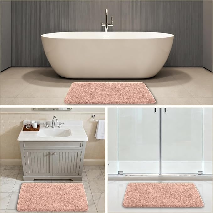 Dusty Pink Bathroom Rugs 24"x36" - Fluffy Microfiber Bath Mat, Non Slip and Absorbent Bathroom Floor Mat, Machine Washable Plush Rug - Ideal for Tub, Cabinet or Washroom