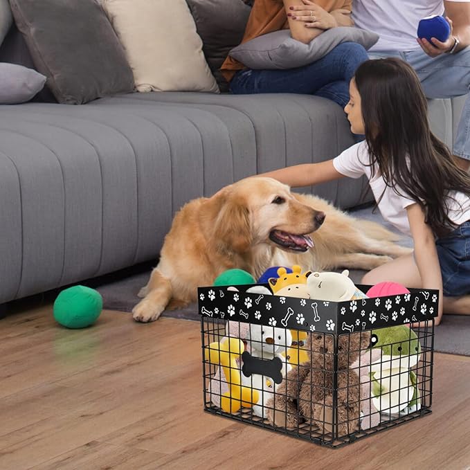 Faihats Large Metal Dog Toy Basket Foldable, Dog Toy Storage Bin & Box for Living Room Area, Pet Toy Chest Organizer, Puppy Toys Container Holder, dog toys baskets medium Chest Toybox & Boxes