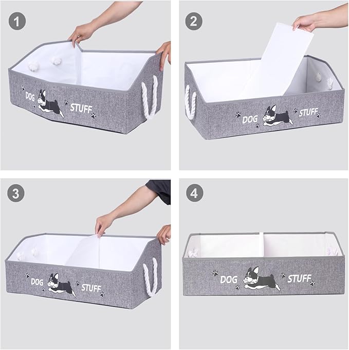kiviron Large Dog Toy Basket with Handles, 28.5" Collapsible Multi-Purpose Hard Board Dog Toy box, Clothes, Dog toy storage (Grey,Cream)
