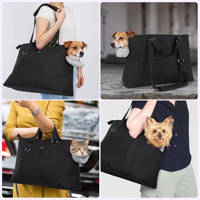 Ownpets Large Dog Purse Carrier, Carrier with Pockets for Medium Pets for Travel Vet Shopping, Fits 18-20 lbs, Cat and Dog Tote Bag, Women's Hands-Free Pet Carrier Bag, (Black)