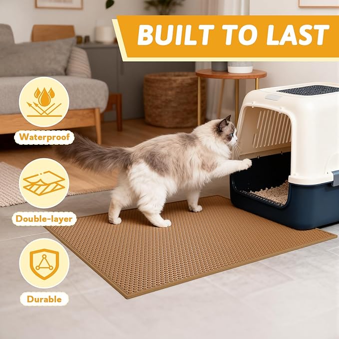 Pieviev Cat Litter Mat Double Layer Waterproof Urine Proof Trapping Mat 1 Pack (30''X24'', Brown)