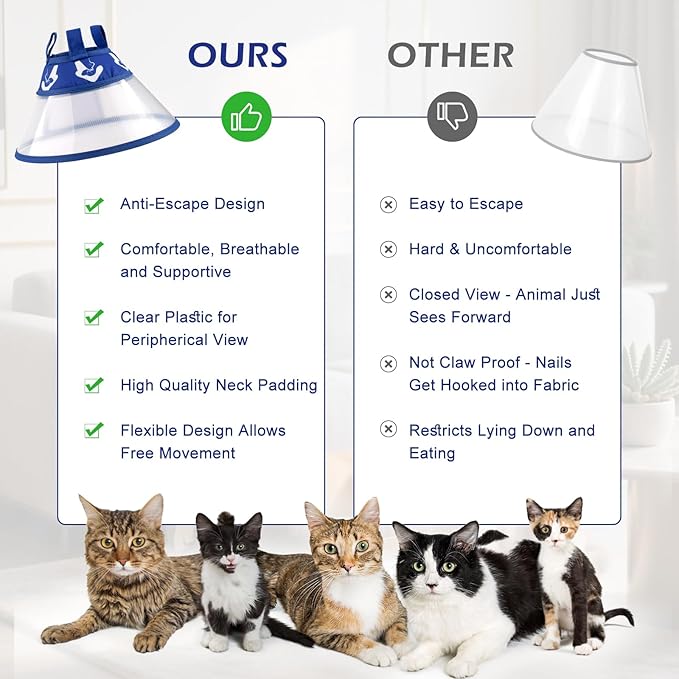 Elizabethan Recovery Cone Collar for Cats and Small Dogs, Adjustable Soft Pet Cone Collar to Stop Licking After Surgery, Comfortable Protective Cat & Puppy Cone (Neck Girth 7.0''–9.5'')