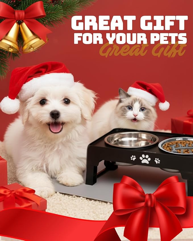 Jovrun Elevated Dog Bowls for Small Medium Large Size Dogs, Non-Slip Dog Feeder with 2 Food Water Bowls, 2-5 Heights Adjustable Raised Bowls Stand