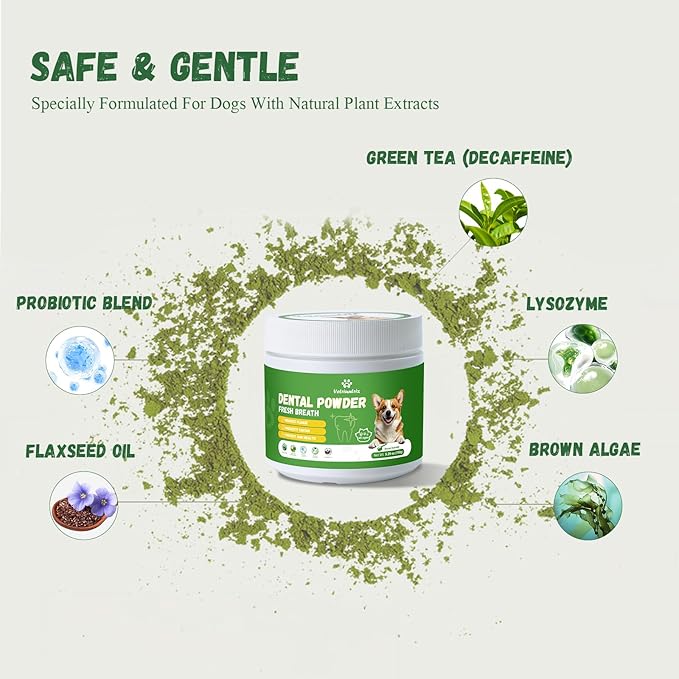 Dog Teeth Cleaning Powder, Dog Dental Powder for Teeth Cleaning and Dog Breath Fresh for Dogs with Probiotic & Tartar Remover, Plaque Off Dog Tooth Cleaning