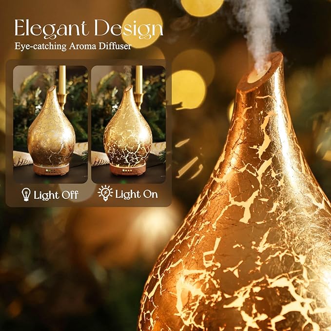 Porseme Essential Oil Diffuser Glass Aromatherapy Ultrasonic Humidifier, Air Refresh Auto Shut-Off, Timer Setting, BPA Free for Home Hotel Yoga Leisure SPA Gift 150ml Last 6H