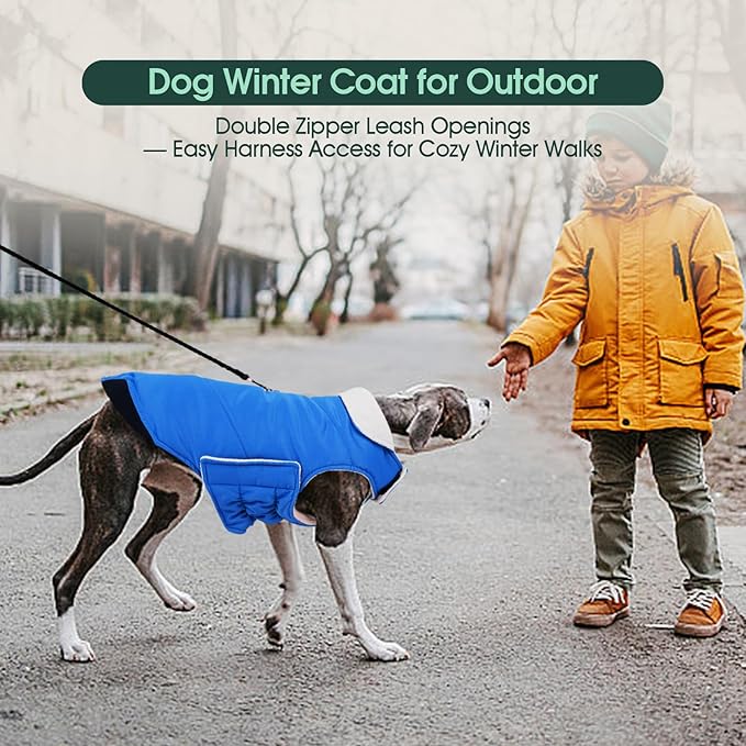 Kuoser Dog Winter Coat Cold Weather Reflective Waterproof Dogs Jacket, Warm Fleece Lined Turtleneck Doggy Vest with Zipper, Dog Snow Jacket Pet Apparel for Small Medium Large Dogs, Blue XS