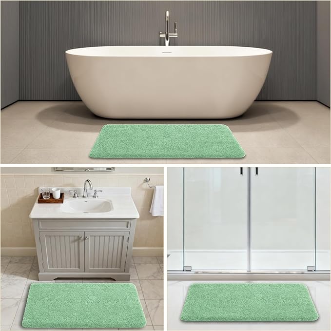 Light Green Bathroom Rugs 24"x40" – Large Plush Microfiber Bath Mat, Soft Non Slip Floor Mat, Absorbent and Washable Rug – Perfect for Bathroom or Bedroom Use