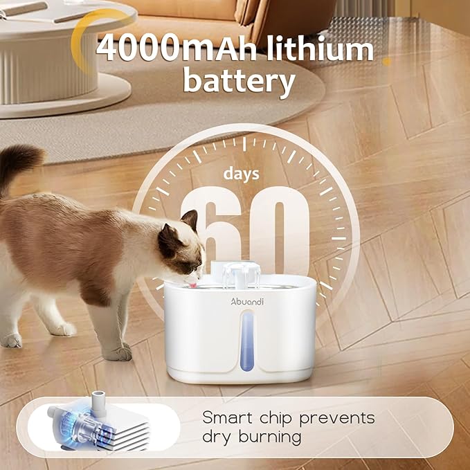 Cat Water Fountain for Drinking with Stainless Steel Lid, Pet Water Fountains 3.2L/108 OZ Automatic Water Dispenser Bowl with Filter Pump Spout for Indoor Pets, Rechargeable