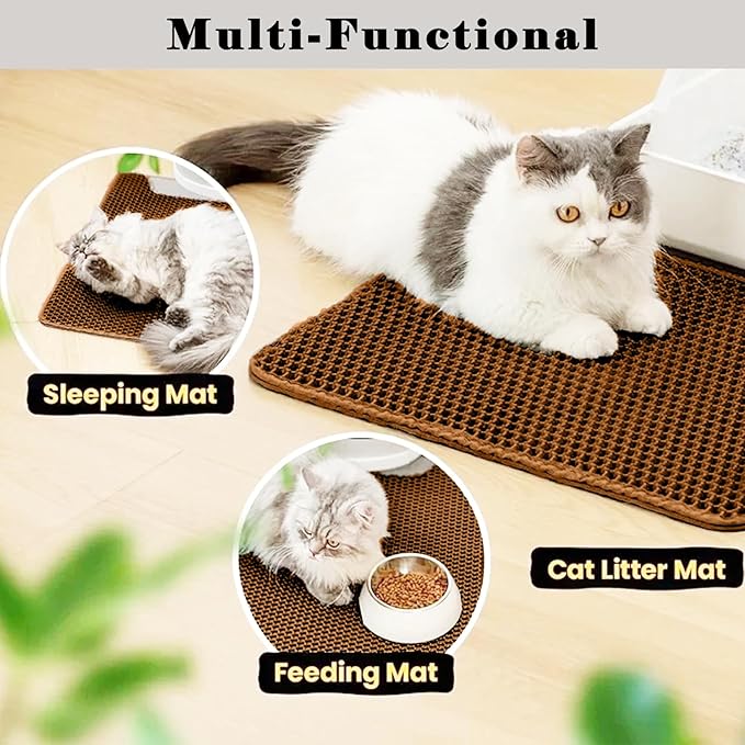 HCY&WLD Cat Litter Mat, Honeycomb Double Layer Cat Litter Trapping Mat, Waterproof Urine Proof Non-Slip, Scatter Control, Less Waste, Easier to Clean (Brown, 24" X 18")