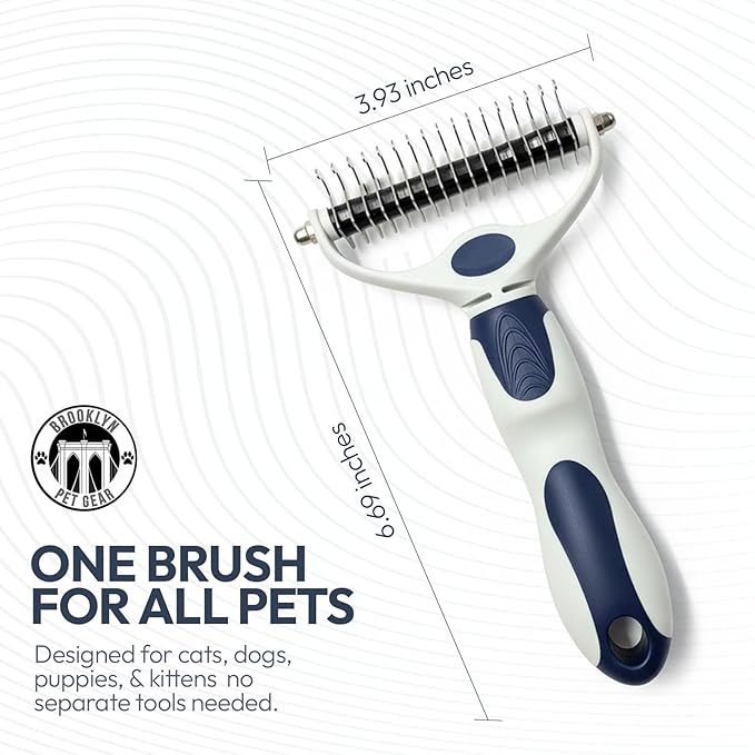 BPG Pet Grooming Tools for Dogs & Cats- 2 in 1 Dual Sided Undercoat Rake For Dogs Heavy-Duty Non Slip Grip Deshedding Comb Skin Safe With Ergonomic Handle To Reduce Shedding- Brooklyn Pet Gear