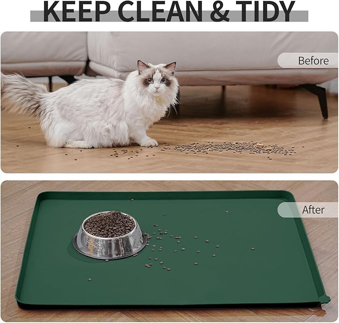 Reopet Waterproof Pet Feeding Mat with High Raised Edges, Heavier and Thicker Placemats for Cat Dog Water Bowl with BPA Free, Dogs Cats Food Mats for Messy Drinkers to Prevent Spill and Protect Floors