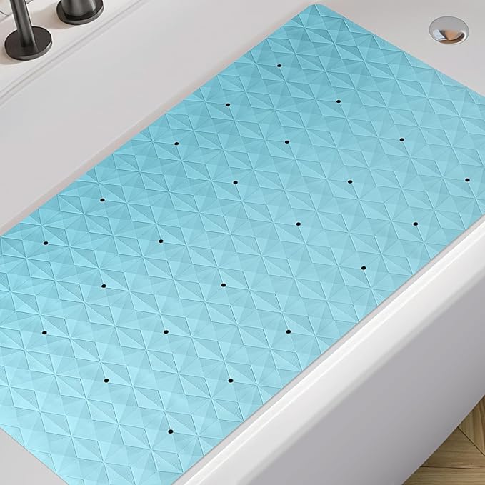 Non Slip Bathtub Mat for Bath Tub Shower - Natural Rubber Mat with 241 Suction Cups - Soft Bathroom Safety Mat - Unique Diamond Pattern - Fatigue Relief - Machine Washable - 16 × 28 Inch