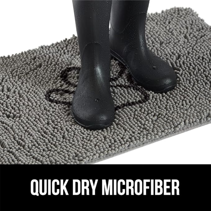 GORILLA GRIP SOAKSTOPPER Dog Door Mat, 35x24 Machine Washable Rug Absorbent Doormat Captures Moisture Mud Dirt, Quick Dry Soft Chenille Entryway Rugs Indoor Entrance Mats for Dog Paws, Paw Gray
