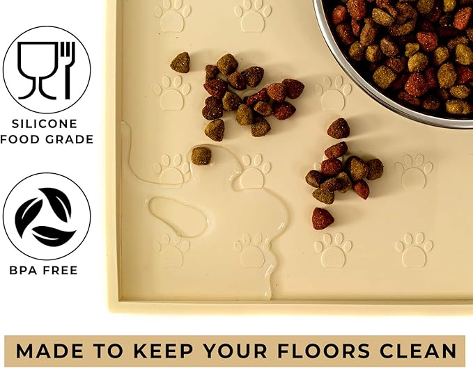 Humble Pet Food Feeding Tray - Non-Slip, Anti-Spill, Raised Dog Mat, Easy Clean Waterproof - Premium Quality Silicone - Perfect for Dog Bowl and Cat Feeding, 24x16 (Sweet Cream)