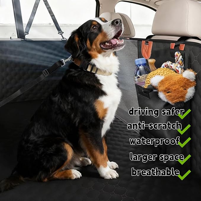 Dog Car Seat Cover for Back Seat, Hard Bottom Car Seat Cover for Dogs with Door Protectors for Traveling and Camping with Pets, Waterproof and Scratch-Resistant, Suitable for Cars