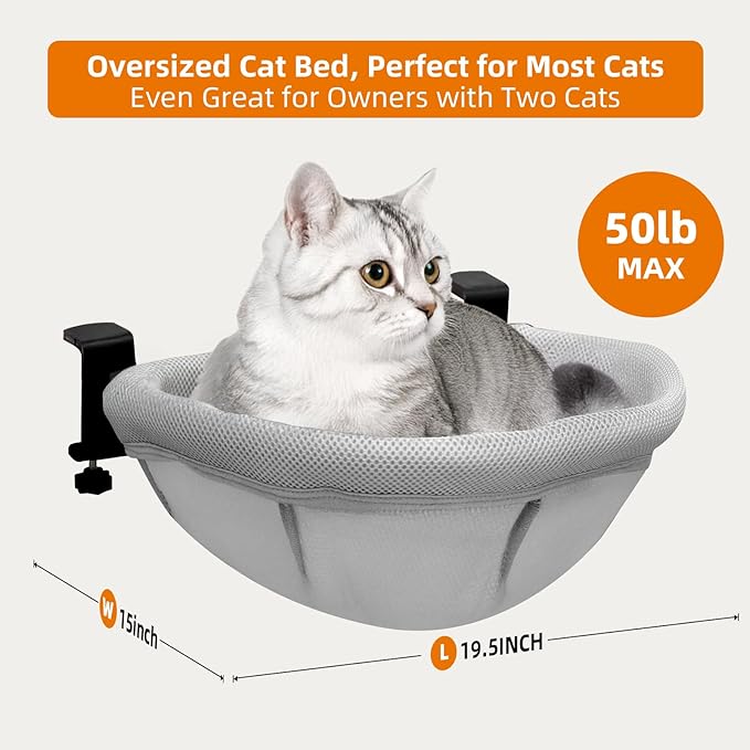 Lilyang Large Cat Desk Bed – Sunken Cat Hammock, 19.5"x15" Spacious Nest, Secure Bed with Dual Clamps & Steel Frame, Supports Up to 50 lbs, Reversible & Washable Bed Cover