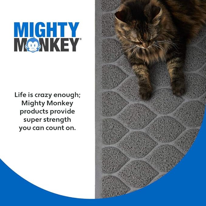 MIGHTY MONKEY Waterproof BPA Free Cat Litter Box Trapping Mat, Easy Clean Floors, Textured Backing, Soft on Sensitive Kitty Paws, Cats Accessories, Less Waste, Stays in Place, 24x17, Slate Gray