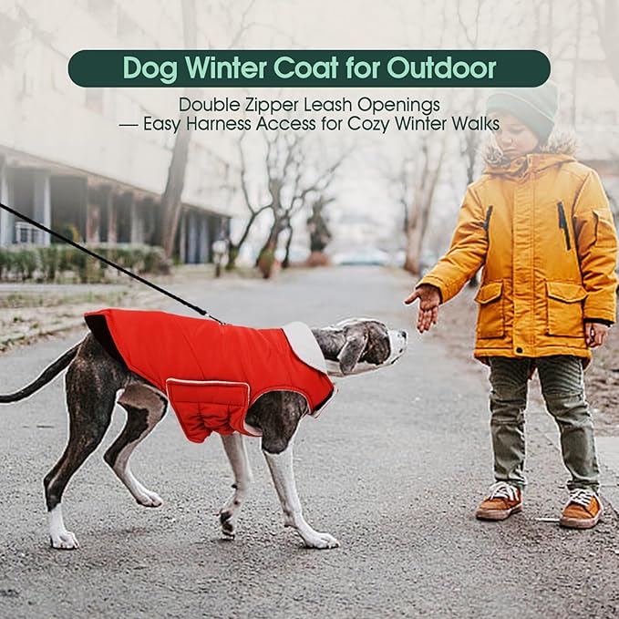 Kuoser Dog Winter Coat Cold Weather Reflective Waterproof Dogs Jacket, Warm Fleece Lined Turtleneck Doggy Vest with Zipper, Dog Snow Jacket Pet Apparel for Small Medium Large Dogs, Red XL