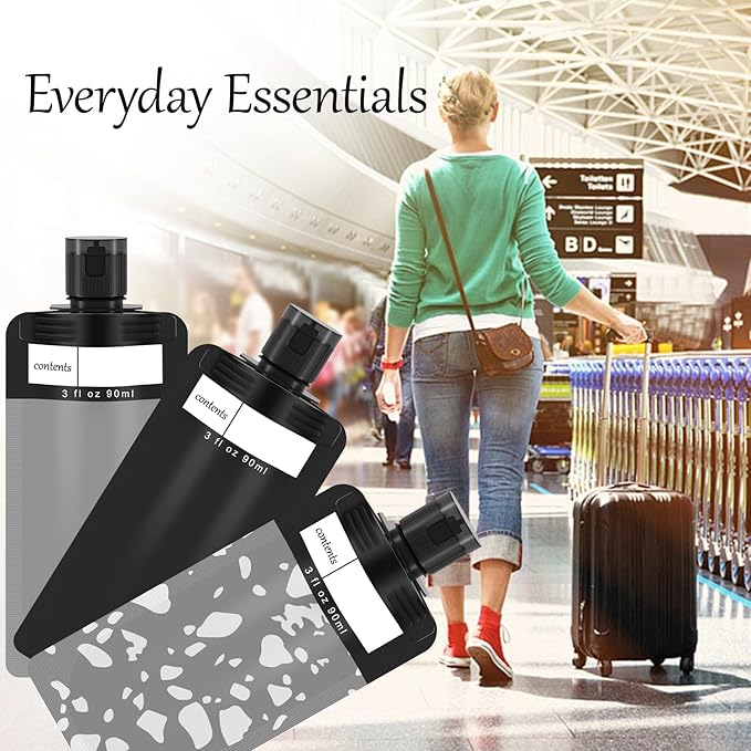 18 Pack Travel Pouches for Toiletries, TSA Approved 3oz Travel Size Containers, Leak Proof, Black