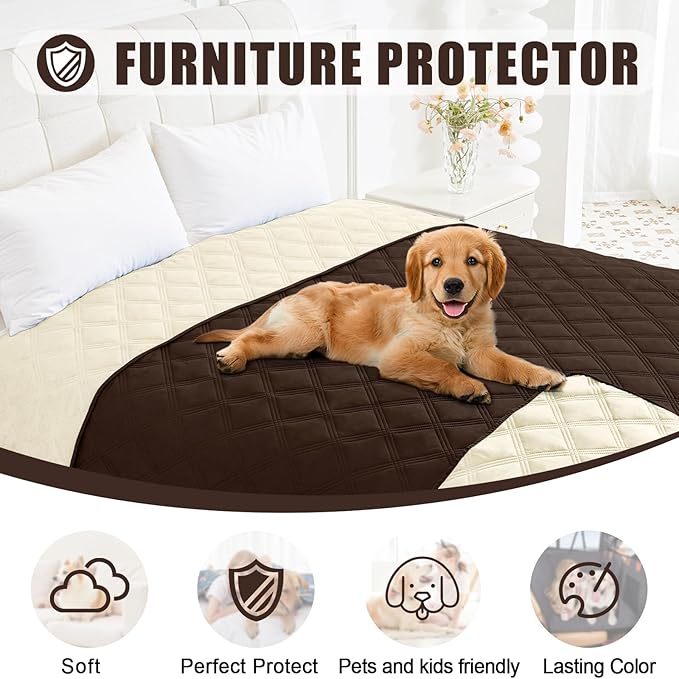 Smiry Waterproof Dog Bed Cover Blanket 30x70, Soft Reversible Pet Blanket, Washable Leakproof Cats Dogs Couch Cover for Sofa, Couch, Furniture, Lattice, Chocolate/Beige