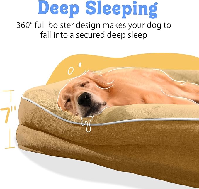 Washable Orthopedic Large Dog Bed - Big Dog Beds with Removable Waterproof Cover and Non-Slip Bottom XL Large Pet Bed with Bolster Extra Large Dogs Bed