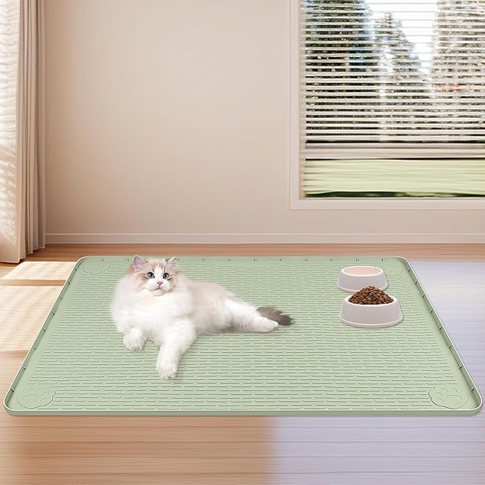 Bartuke Dog Food Mat, Extra Large 40" x 28" Silicone Pet Feeding Mat for Small, Medium, and Large Pets Non-Slip, Easy to Clean, Green