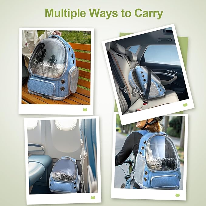 Cawypety Expandable Cat Backpack,Cat Bubble Backpack Carrier for Carrying Cats, Pets and Small Dogs,Airline-Approved,Designed for Travel, Hiking, Walking,Car (Blue
