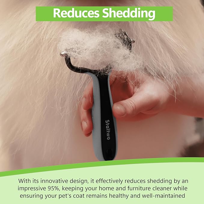 Staltwo Pet Grooming Supplies - 2-in-1 Professional Undercoat Rake and Pet Brush | Shedding Control for Long-Haired Dogs and Cats, Deshedding Tool, Knot Removal,Grey