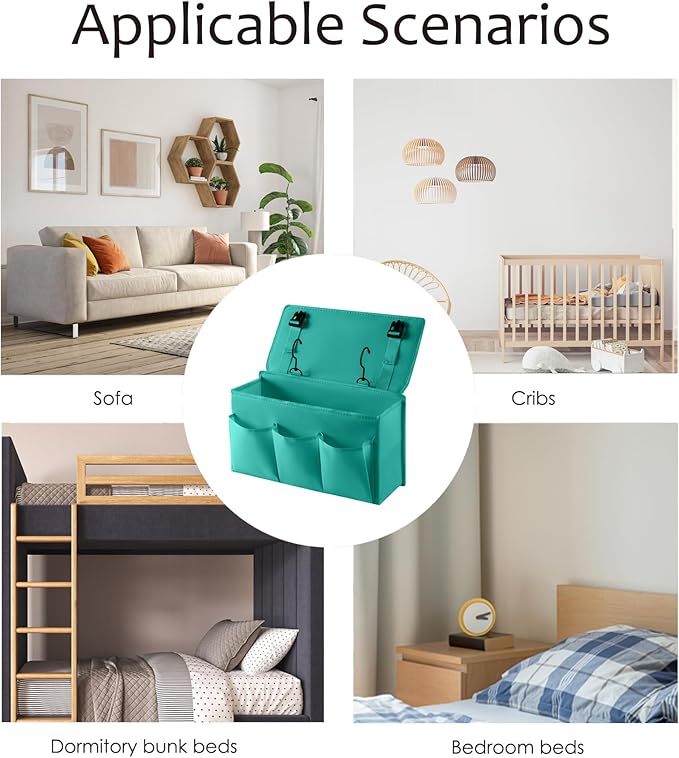 Bedside Caddy Bedside Storage Organizer,Bed Caddy With Thickened Material Suitable for Homes, Dormitories, Hospitals, Cribs, RVs,Great for Magazines,Books,Remote, Phone (Green)