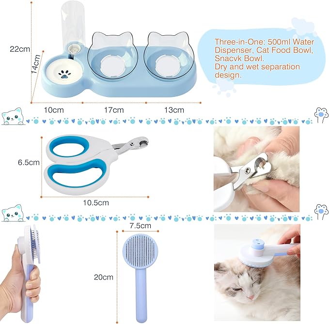 Kitten Starter Supplies Starter Kit, 20 pcs of Essentials, Including Bed, Carrier, Litter Mat, Box, Collar, Bowls and More, Perfect for New Cat Owner - Blue