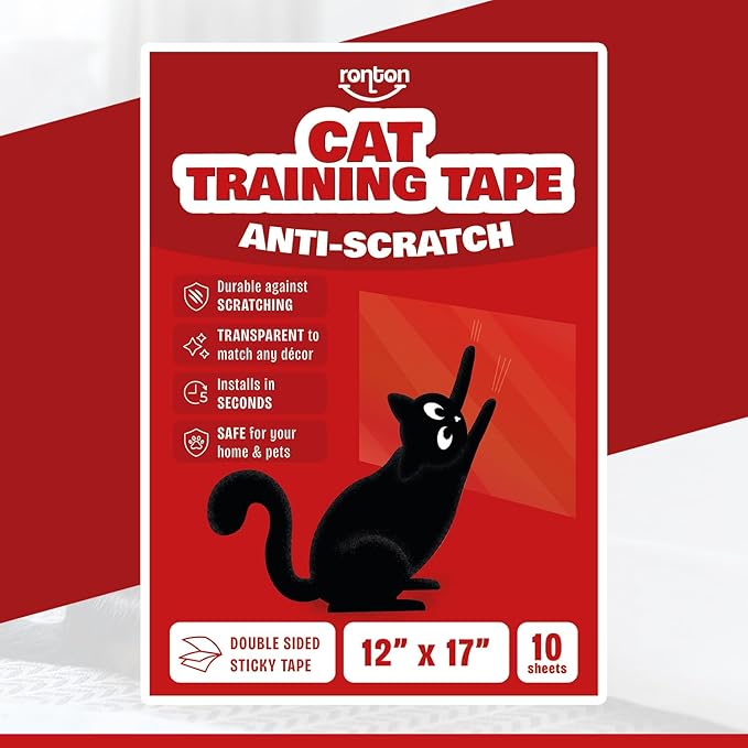 Ronton Cat Scratch Furniture Protector – Double Sided - Anti Cats Scratching Sticky Tape - No-Residue for Couch, Doors & Walls - 10 Sheets - XL 17" L 12" W Furniture Protectors – Clear Training Tape