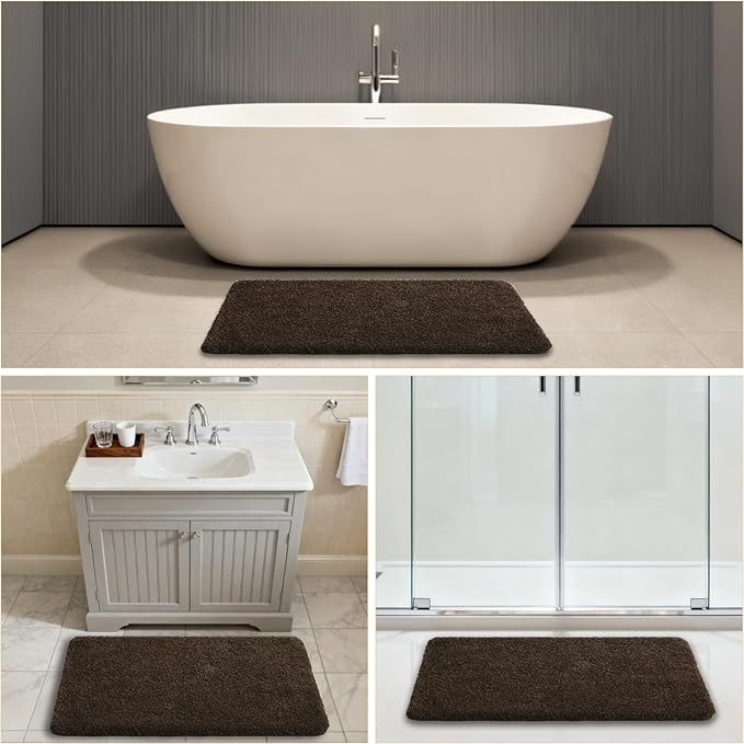 Brown Bathroom Rugs 24"x40" – Large Plush Microfiber Bath Mat, Soft Non Slip Floor Mat, Absorbent and Washable Rug – Perfect for Bathroom or Bedroom Use