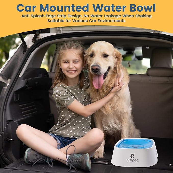 Dog Water Bowl no Spill, 35oz Slow Water Bowl for Dogs, BPA-Free, Anti-Splash & No-Slip Design, 1L Vehicle Carried Travel Spill Proof Pet Bowls, for Small Medium Cats and Pets. (Blue, 1L)