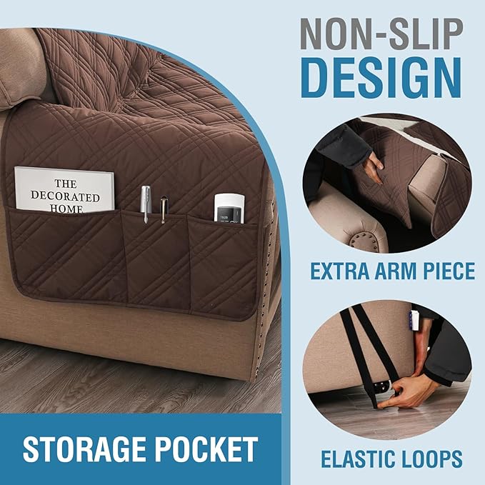 H.VERSAILTEX 100% Waterproof Chair Slipcovers Modern Oversized Chair Cover Slip Covers for Armchairs with Elastic Straps (Chair, Brown/Beige)