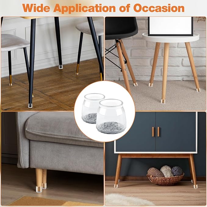BAIPOK 36Pcs Round Chair Leg Floor Protectors with Felt Bottom, Silicone Chair Leg Covers Caps for Hardwood Floors, Dining Room Bar stools Leg Protectors, Reduce Noise & No Scratch, Clear, Large
