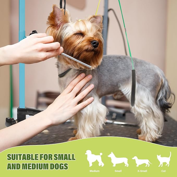 Dog Grooming Arm with Pet Grooming Hammock, 35" Pet Grooming Table Arm with Adjustable No Sit Haunch Holders, Dog Grooming Stand with Loop Noose for Small and Medium Pets, Blue
