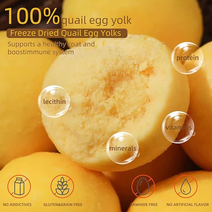 Freeze Dried Cat and Dog Treats Quail Egg Yolk, Healthy Tasty Snacks for Cats Dogs Training, Natural Freeze-Dried Limited Ingredient,Wholesome and Delicious Snacks for Pets (M, Egg)