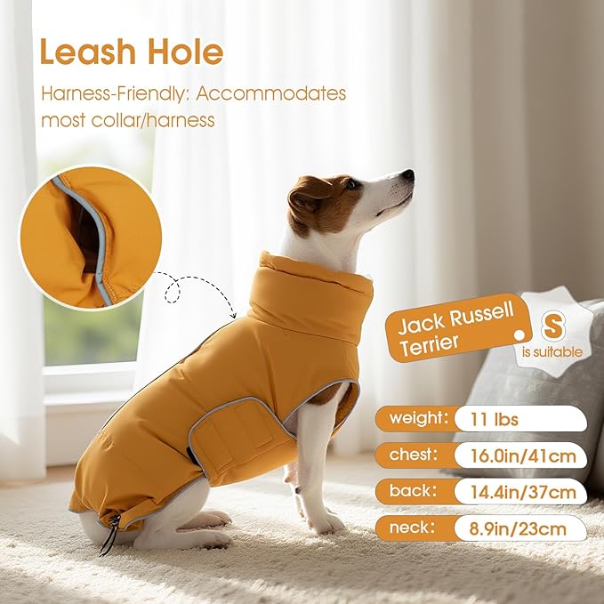 FUAMEY Dog Puffer Jacket for Large Dogs,Dog Cold Weather Coats Winter Dogs Down Jackets Waterproof Pet Snowsuits Warm Puppy Winter Vest Turtleneck Pets Adjustable Jackets Coats Mustard Yellow XL