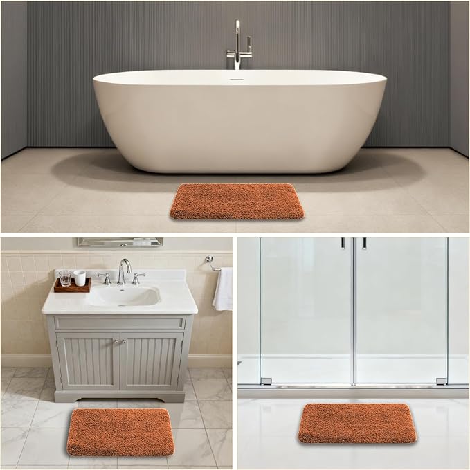 Burnt Orange Bathroom Rugs 17"x24" - High-Density Microfiber Bath Mat, Fluffy Non Slip Absorbent and Washable Bathroom Mat - Ideal for Small Spaces, Vanity, Toilet, or Pet Mat