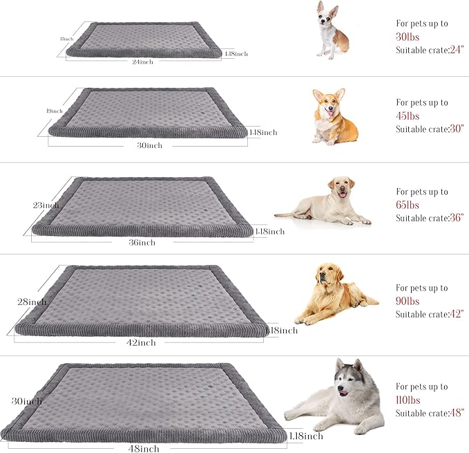 PAGGED XL Gray Dog Crate Pad 42x28 inch Memory Foam Large Dog Kennel Bed Soft Flannel Washable Anti Slip Puppy Sleeping Mat,Grey