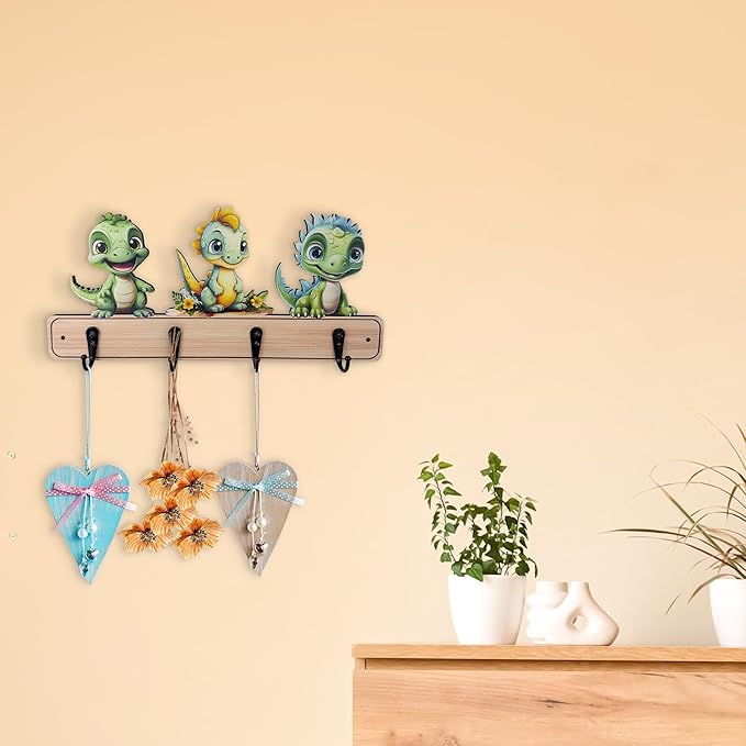 Midrean Dog Leash Holder for Wall Mount, Farmhouse Wooden Dog Claw Hooks, Paws Key Rack Accessories for Rustic Home Decor (Dinosaur)