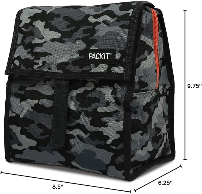 PackIt® Freezable Lunch Bag, Charcoal Camo, Built with EcoFreeze® Technology, Foldable, Reusable, Zip and Velcro Closure with Buckle Handle, Designed for Work Lunch and Fresh Lunch On the Go