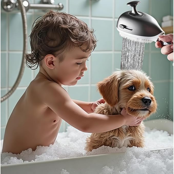 WJCCLYJC Deshedding Dog Bath Brush With Shampoo Dispenser - 2-In-1 Shower Hose Attachment For Dogs, Adjustable Handle For Kids And Adults, Includes Silicone Scrubber For Easy Washing (blue)