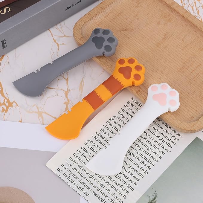 3 Pcs Dog Cat Food Spoon, Cute Paw Spoon for Wet Food Silicone Can Opener Multifunctional Pet Spatula Scoop Mixing Spoons for Cat Dog Supplies (White, Orange & Dark Grey)