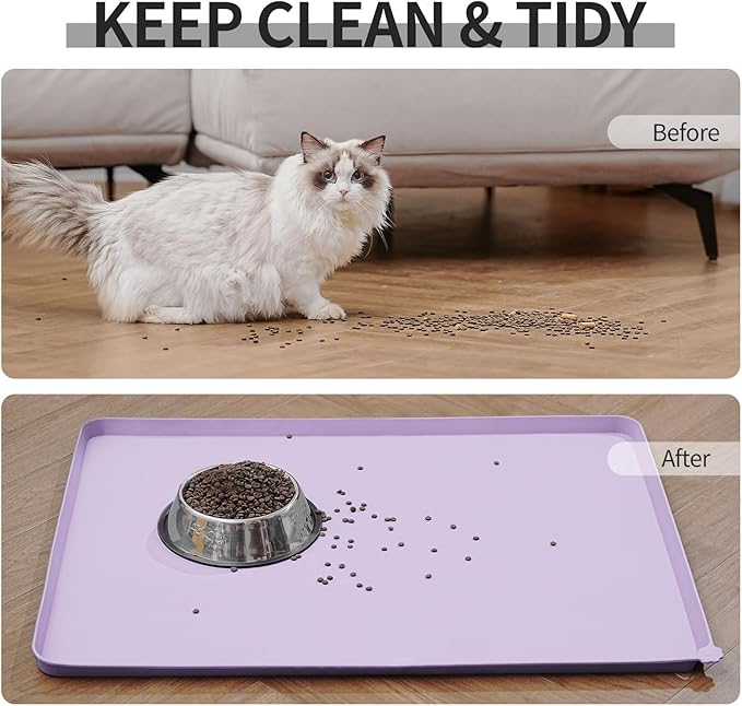 Reopet Waterproof Pet Feeding Mat with High Raised Edges, Heavier and Thicker Placemats for Cat Dog Water Bowl with BPA Free, Dogs Cats Food Mats for Messy Drinkers to Prevent Spill and Protect Floors