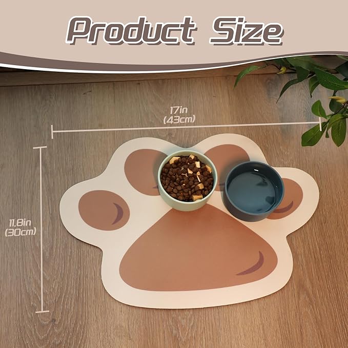 Le couranT Pet Feeding Plastic Placemat -Cat Dog Mat for Food and Water Bowl, Absorbent Quick Dry Food Mat, Anti-Slip No Stains Dog mat with Footprints for Messy Drinkers,Cute Cat Paw-12x17 in