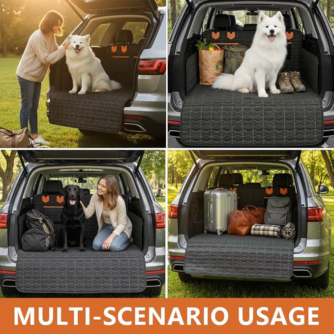 IJVAE SUV Cargo Liner for Dogs, Waterproof Dog Trunk Cover with Bumper Flap Protector, Pet Cargo Mat for SUVs Sedans Vans, Non-Slip Scratchproof Dog Seat Cover,Large Size Universal Fit, Black
