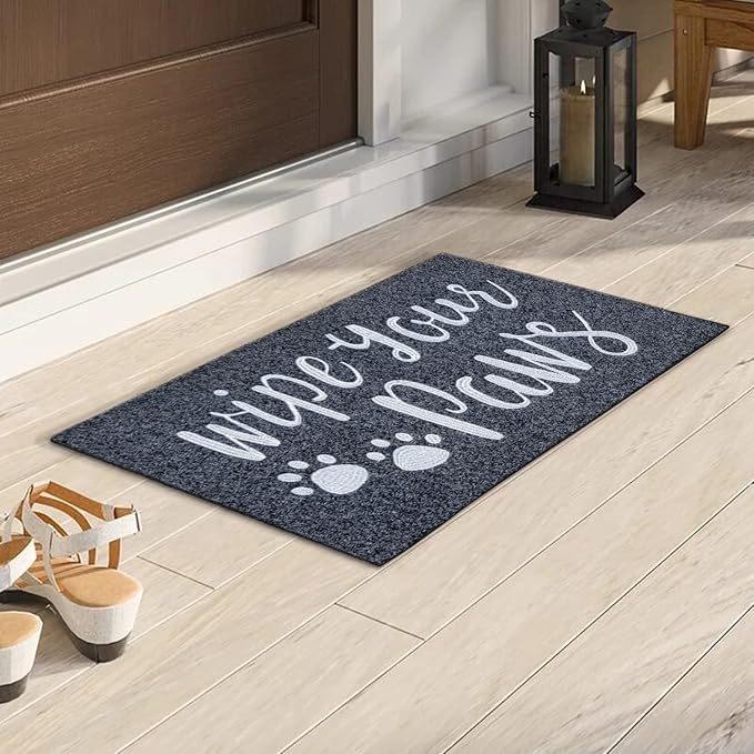 AAZZKANG Wipe Your Paws Doormat Outdoor Welcome Mat with Non Slip Rubber Back Quickly Trap Dirt Easy to Clean Funny Dog Paw Doormat for Entrance,Front Door,Indoor